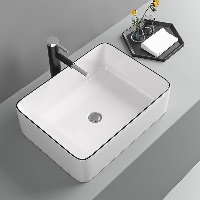 VCCUCINE Rectangular Vessel Sink, 16"X12" Small Bowl Bathroom Vessel Sink, White Ceramic Lavatory Above Counter Art Basin Vanity Sink