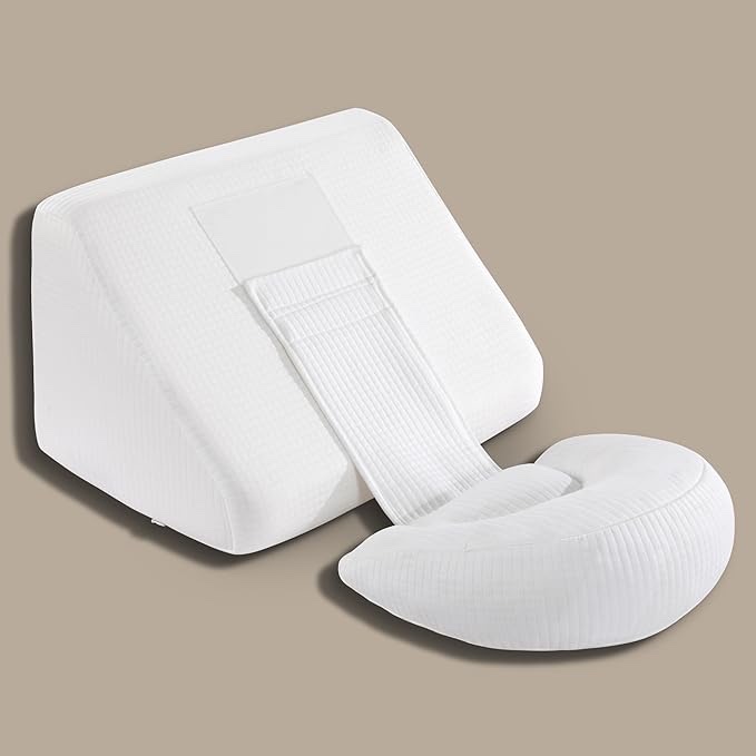 HOMBYS Adjustable Pregnancy Wedge Pillow for Sleeping Adjustable Support Maternity Pillows, Include 1 Triangular Back Pillow and 1 Semi-Circular Belly Pillow, Foam Filling (31.5"x19.7"x14")