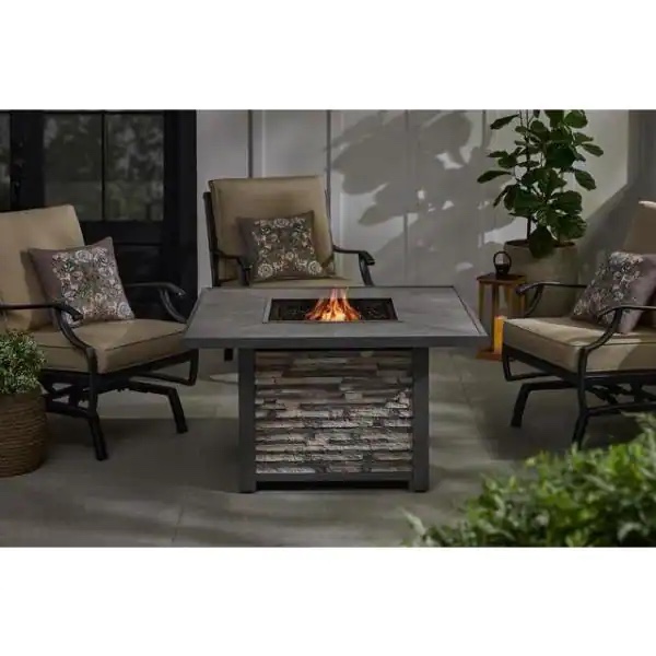 Picanto 44.09 in. W 55000 Btu Gray Steel Propane Outdoor Fire Pit with Fire Glass
