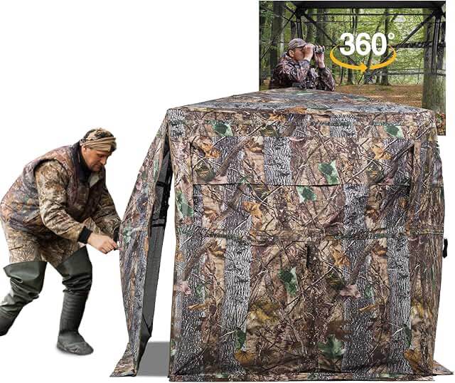 360 Degree See Through Hunting Blind 2/3/4 Person Ground Camouflage Pop Up Hunting Blind for Turkey Deer Hunting