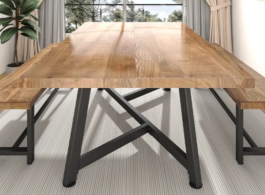 Gaget Solid Wood Top Cross Legs Dining Table 