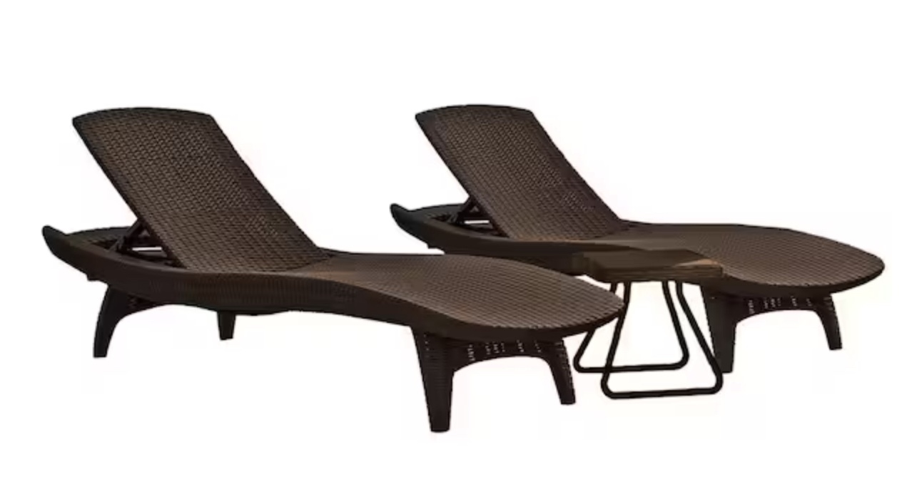 Keter Pacific Whiskey Brown All-Weather Adjustable Resin Patio Chaise Lounger Set of 2 