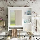 Wall Mounted Bathroom Storage Cabinet, Medicine Cabinets with large mirror door, adjustable shelves and three open storage levels(Not Include Bathroom Vanity )