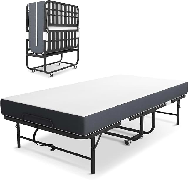 Folding Bed with Mattress, Portable Rollaway Bed, Space-Saving Sturdy Metal Frame, Fold up Bed