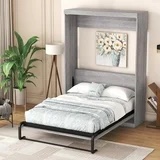 Queen Size Murphy Bed can be Folded into Cabinet, Folding Bed with Metal Bed Frame for Small Room and Space, Gray