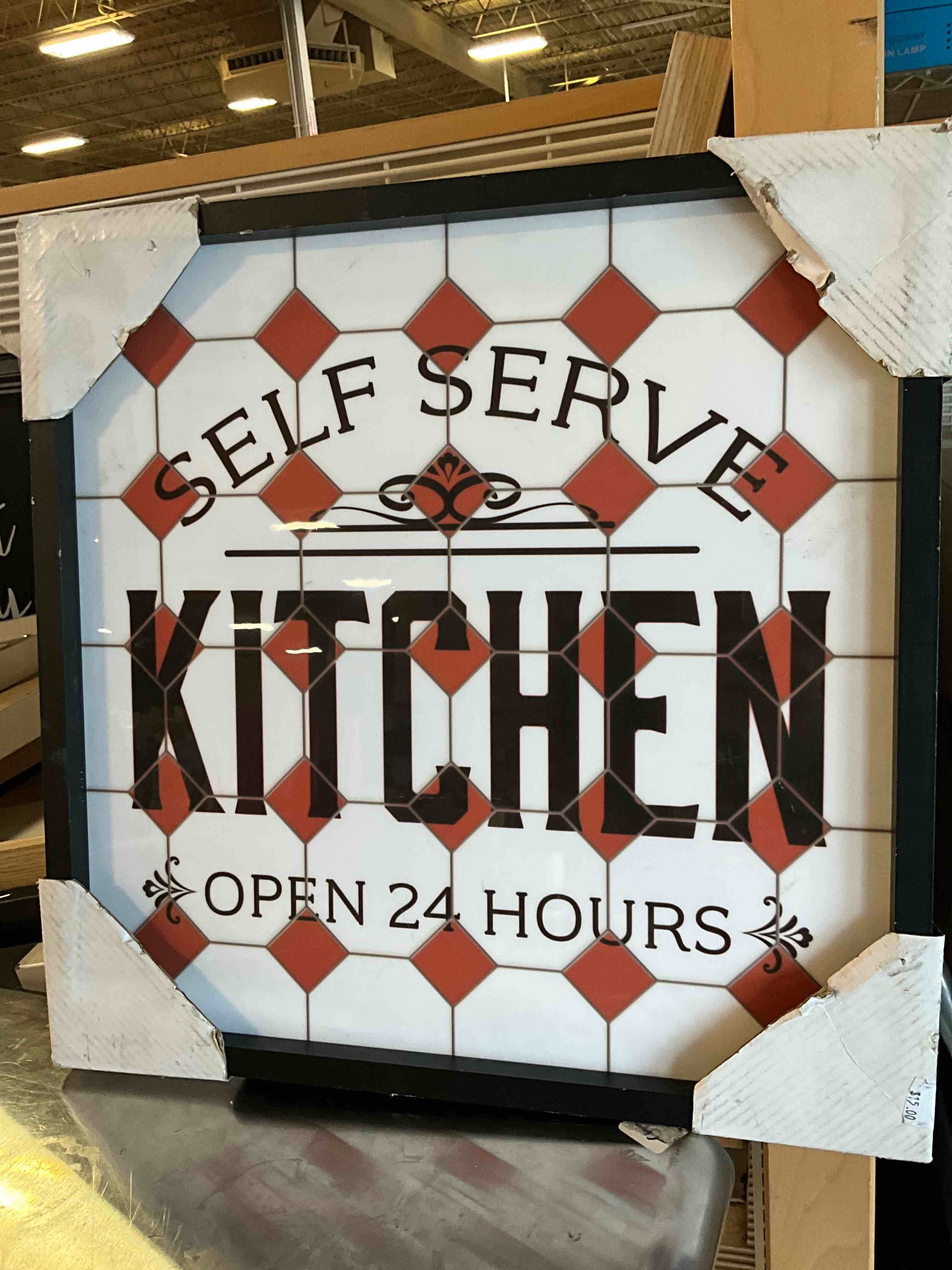 Wall Art Canvas “Self Serve Kitchen Open 24 Hours”, 16” x 16”
