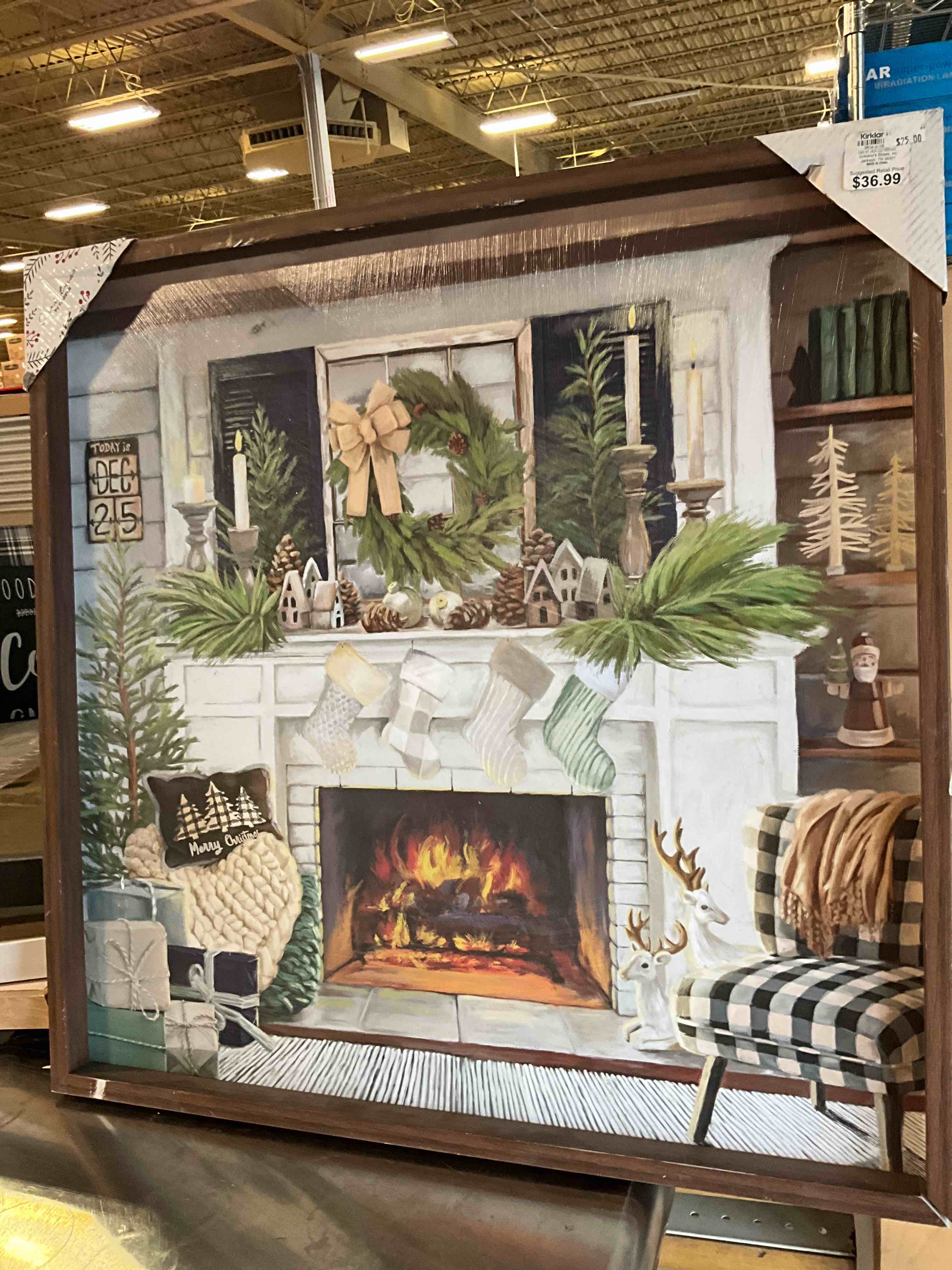 Christmas art cozy fireplace 24 x 24”