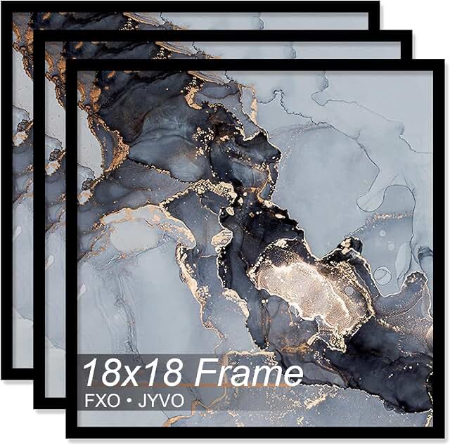 18x18 Frame Set of 3, Black Picture Frame for 18 x 18 Square Picture Poster Photo, Light Weight and High Transparent 18 by 18 Frame for Wall - 3 Pack/Black/18 x18