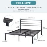 Einfach Full Size Metal Bed Frame with Shelves Headboard, Black