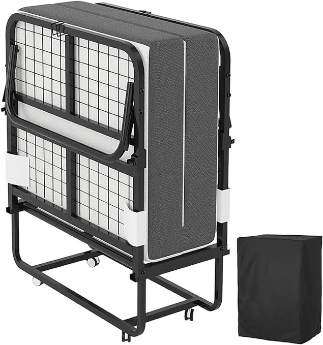 Folding Bed with Mattress - Portable Foldable Roll Away Adults Bed for Guest, 5-Inch Thick Luxurious Memory Foam, Space Saving Fold Up Bed with Dust Proof Cover & Wheels for Easy Storage,75" Dx 31" W