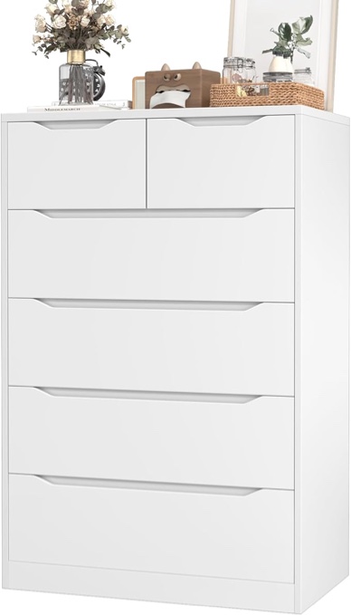 Greenvelly Tall White Dresser, 6 Drawer Dresser, Wood Dresser with 6 Large Drawers for Bedroom, Wooden Dressers & Chests of Drawers, Tall dresser with Smooth Metal Rail for Nursery, Women, Family