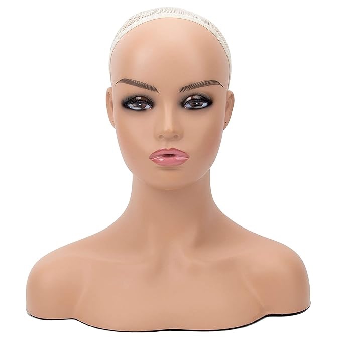 A1 Pacific Mannequin PVC Manikin Realistic Head Bust Wig Stand for Wigs Display Making Styling PMH-DC487 (16.5 Inches, Caucasian)