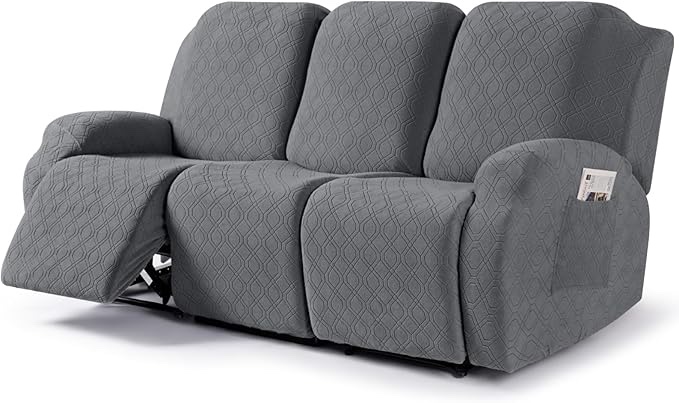 VANSOFY Recliner Cover, 3-Pieces Stretch Reclining Couch Covers with Pockets Reclining Sofa Slipcovers 3 Seater Soft Washable Furniture Protector for Dogs Cats(Dark Gray)