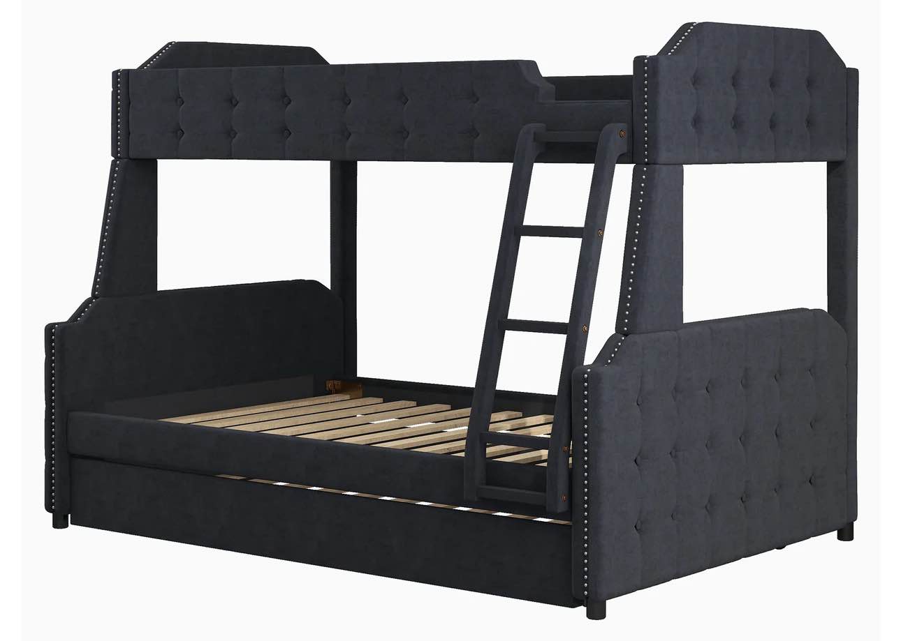 Trundled Twin over Full Upholstered Bunk Bed