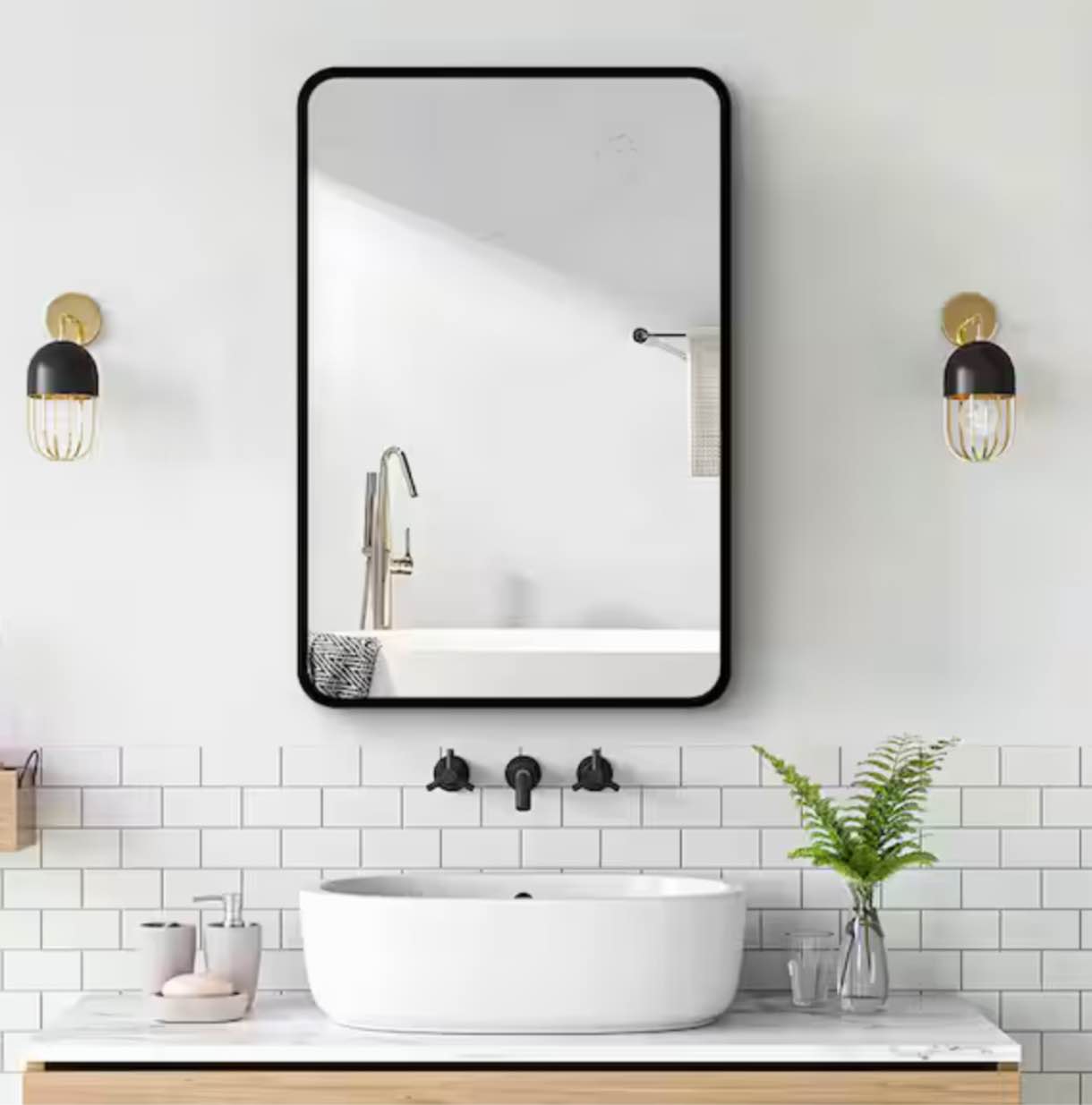 24 in. W x 30 in. H Small Black Metal Frame Wall mount or Recessed Bathroom Medicine Cabinet with Mirror