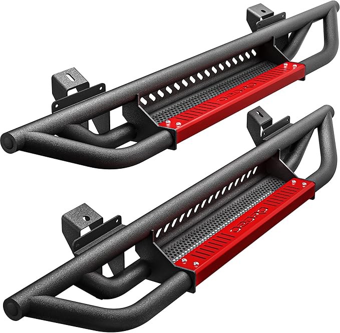 OEDRO 6 inch Running Boards Compatible with 2021-2024 Ford Bronco 2 Door, Drop Side Steps, All Steel Nerf Bar Red Paintable Step Plates