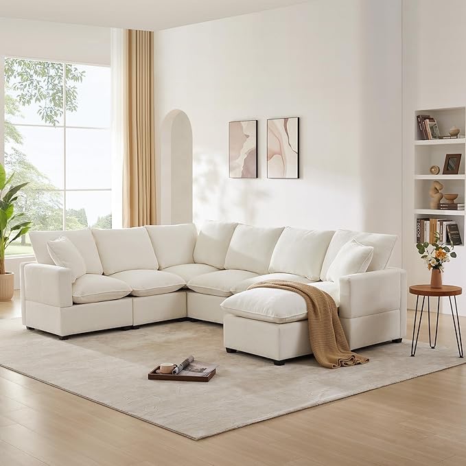 Modular Sofa, 7 Seat Chenille Sectional Couch Set with 2 Pillows Included, Freely Combinable Indoor Furniture for Living room 