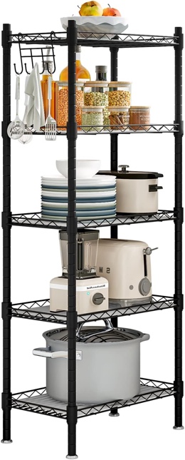 SORCEDAS Shelf 5 Wier Metal Storage Rack Shelving Unit Organizer for Kitchen Laundry Garage Bathroom Pantry Closet Office(16.54" Wx11.81 Dx50 H,Black)