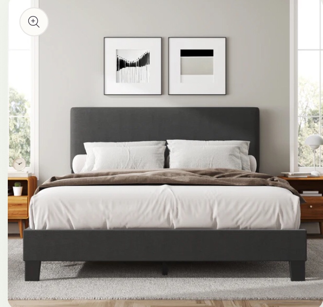 LifeZone Queen Size Bed Frame with Adjustable Headboard, Fabric Upholstered Platform Bed Frame