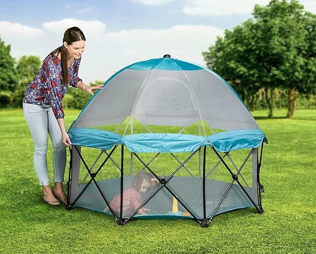 Regalo My Play Deluxe Extra Large Portable Play Yard Indoor and Outdoor, Bonus Kit, Washable, Teal, 8-Panel