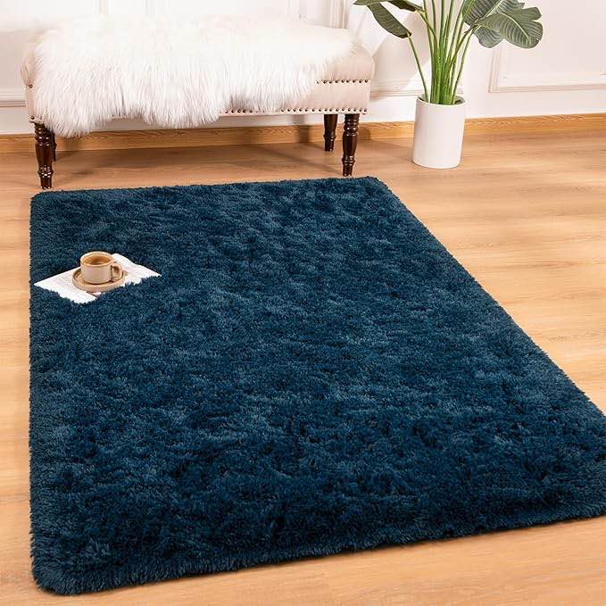 Area Rug for Living Room, Navy Blue Soft Fluffy Indoor Plush Throw Rugs for Bedroom Girls Kids Room Nursery Dorm Home Decor Carpet