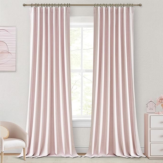 Kawaii Pink Blackout Curtains for Kids Bedroom 96 Inches Long 2 Panels Burg, Energy Efficient/Soundproof Pretty Dorm Curtains 8ft Linen Pleated Drapes for Hooks&Rod Pocket (50" W x 96" L)