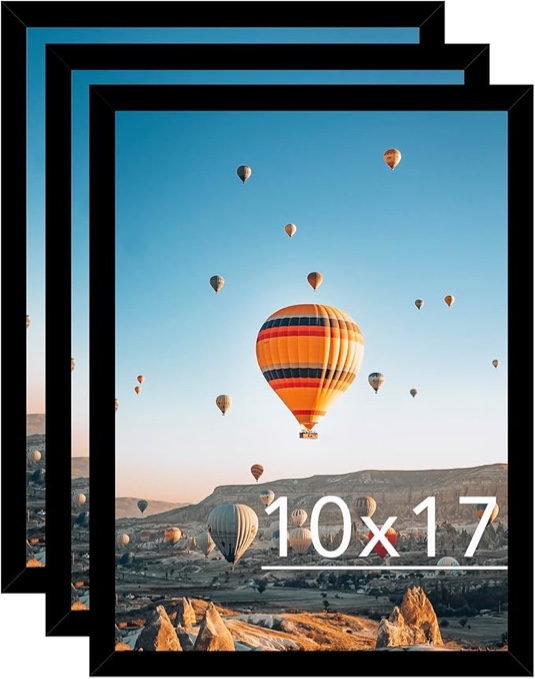 Picture Frame Set of 3 Black for Wall Hanging, Wall Mounting Horizontally or Vertically  Wall Gallery Poster Photo Frame with Shatter Resistant Plexiglass, 3 Pack, Black