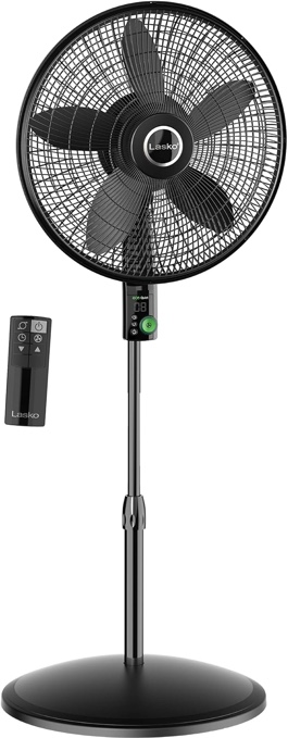 Lasko Oscillating 18-inch EcoQuiet DC Motor 12-Speed Pedestal Fan with Remote Control, Black, S18708, Large