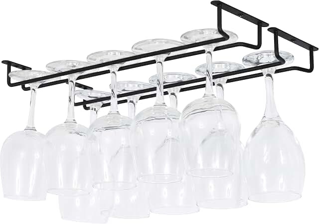 Wallniture Piccola Under Cabinet Wine Rack & Glasses Holder, Kitchen Organization with 6 Bottle Organizer Metal Black