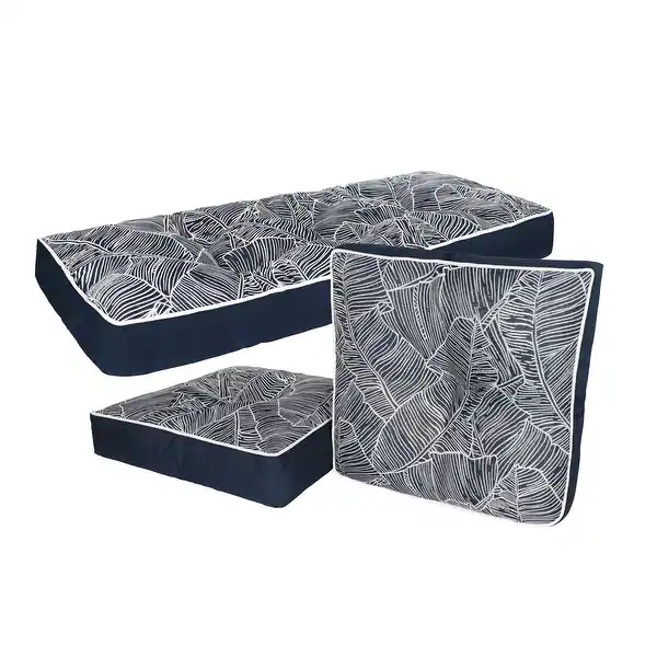 Outdoor/ Indoor 3-Piece Wicker Seat and Settee Cushion Set for Patio Furniture - O'Banana Leaves Navy
