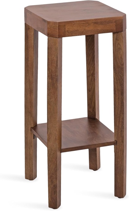 Kate and Laurel Talcott Square Two-Tier Pedestal Use as Plant Stand Indoors or Living Room Accent Table, 12x12x28, Natural