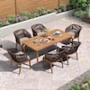 2-Piece Aluminum Wicker Dining Table and Armchairs Patio Outdoor Dining Set Teak Furniture Set with Cushions, Grey