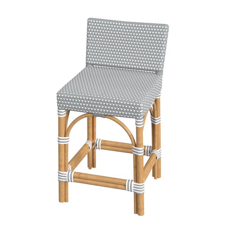 Serienna Blue & White Rattan Low Back Counter Stool