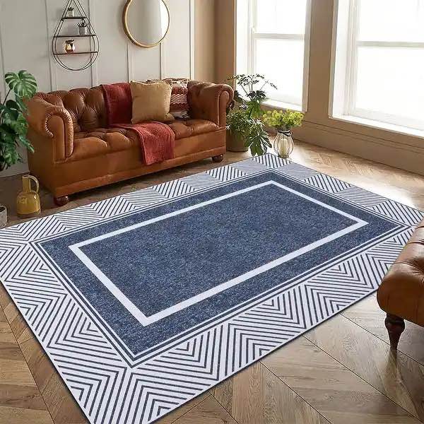 Whizmax living room rug modern modern border Garvee Living Room Rug Modern Border Design Rug Bedroom Rug - 6' x 9' - Blue