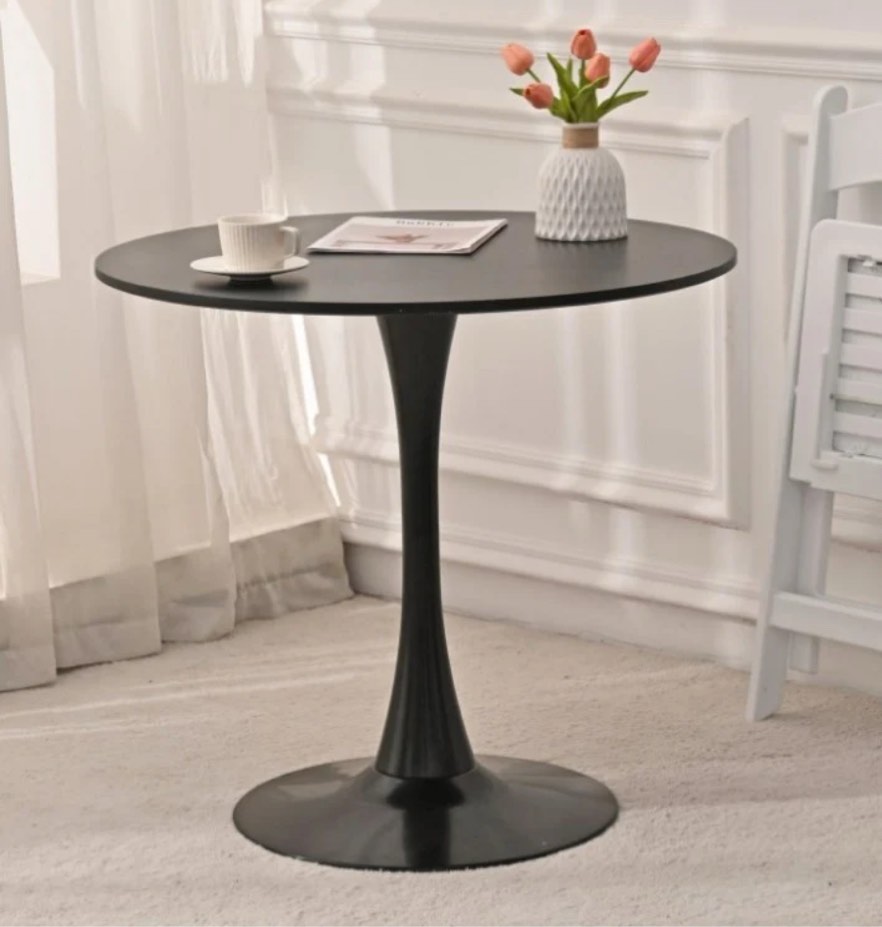 ZNTS 31.5" Round Dining Table, Mid-Century Black Tulip Table, Metal Base Pedestal Table for 2-4 W2533P170059