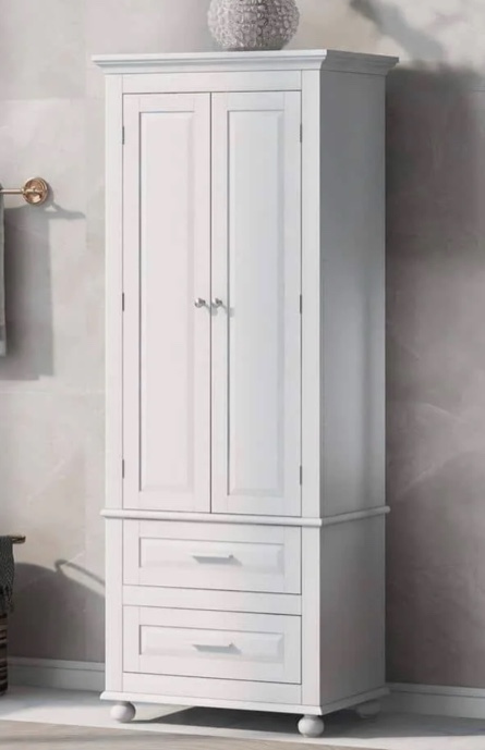 24 in. W x 16 in. D x H White Wood Freestanding Linen Cabinet with Adjustable Shelves