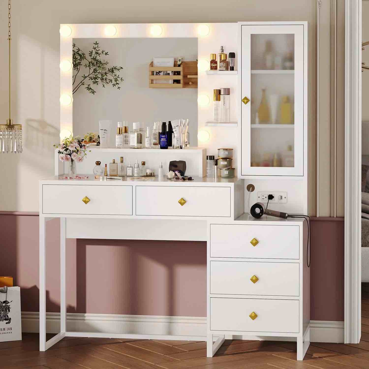 PRE-SALE LED Makeup Vanity With Outlet Nightstand Drawers White
