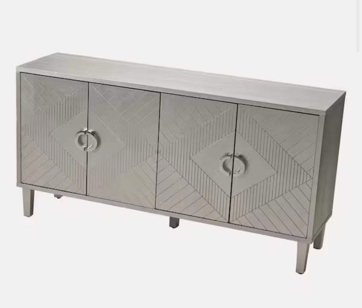 Champagne 32.48 in. 4-Door Storage Cabinet with Pine Legs and MDF