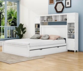 Wooden Platform Bed With 2 Drawers and Trundle and Cabinet ( See Description )
