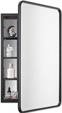 YOOSHINE Black Metal Framed Bathroom Medicine Cabinet with Mirror, Recessed Or Wall Mounted Single Door Storage Medicine Cabinet with Tilting Beveled Vanity Mirrors for Wall 17 x 27 inch