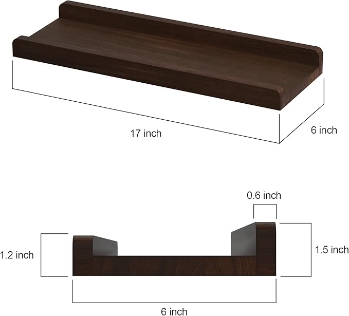 Love-KANKEI Floating Shelves Wall Mounted , 17 Inch Rustic Wood Wall Shelves for Storage, Bedroom Living Room Bathroom Kitchen Office and More Dark Walnut