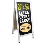Excello Global Products EGP-HD-0240-WHT-OS Extra Large Magnetic Board Gigantic Sandwich Board Sidewalk Chalkboard Sign A-Frame Sign with Chalk Board Reinforced Double Sided White 59 x 27