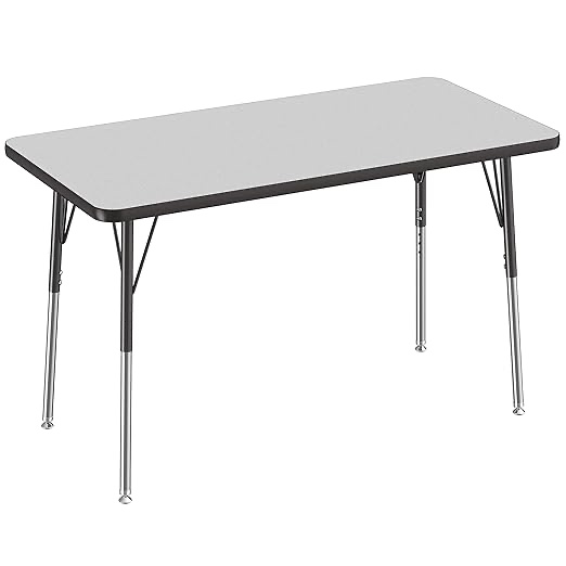 ( Only Based) FDP Rectangle Activity School and Office Table (24 x 48 inch), Standard Legs with Swivel Glides, Adjustable Height 19-30 inches - Gray Top and Black Edge