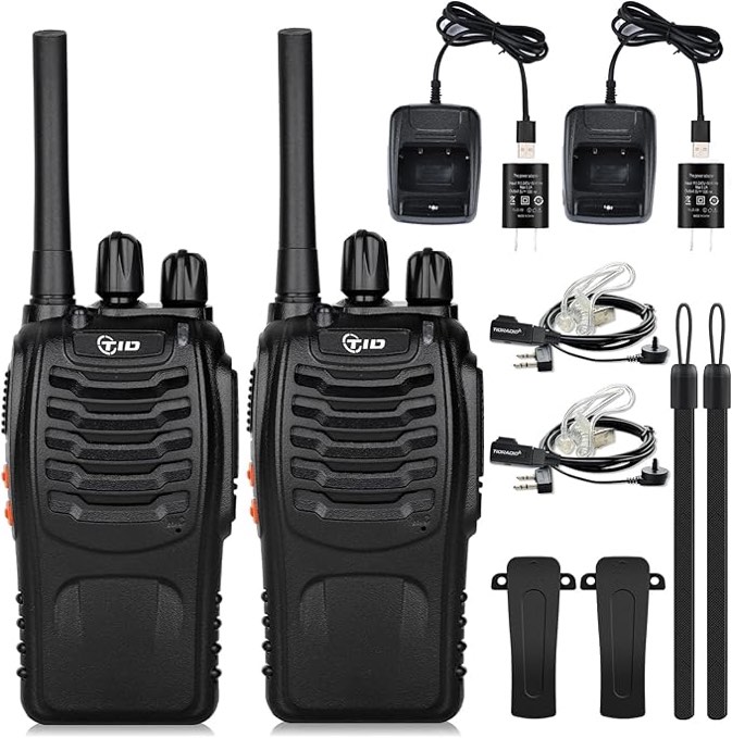TIDRADIO TD-V2 Walkie Talkies for Adults Long Range, Rechargeable Two Way Radio Earpiece with MIC,16 Channels Handheld Walkie-Walkie(2 Pack, Black)