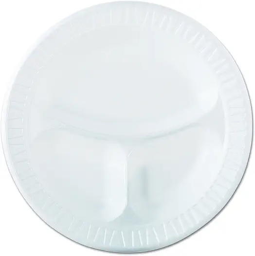 Dart 10CPWQR Laminated Foam Dinnerware, Plate, 3-Comp, 10 1/4", White, 125/Pk, 4 Pks/Ctn
