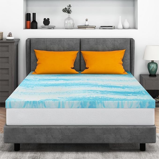 CHARME HOUSE Colchón de espuma viscoelástica de 2 pulgadas, infusión de gel, certificado CertiPUR-US, esenciales para dormitorio, color azul 200+ comprados el mes pasado