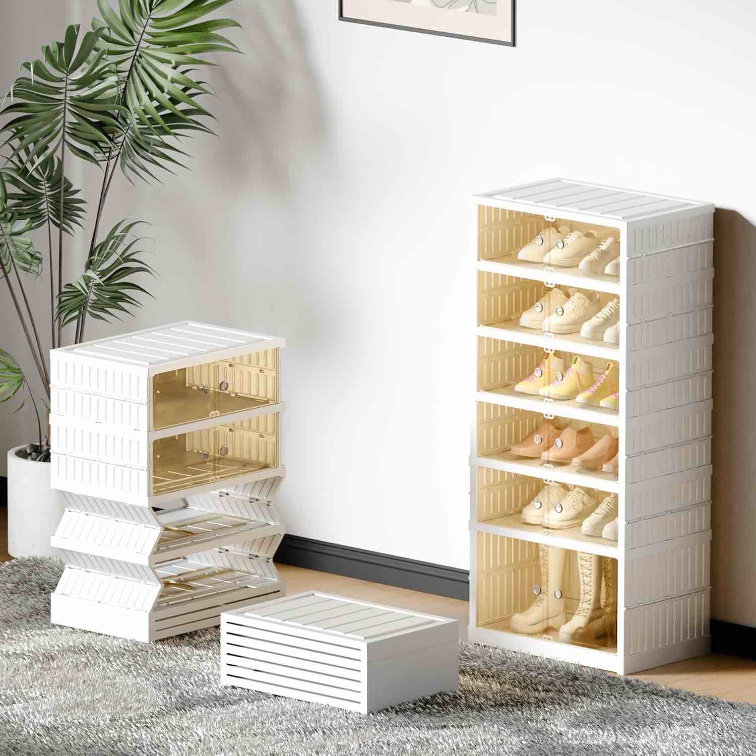 Alexxis 6 Pairs Stackable Shoe Storage Box Shoe Cabinet Easy Assembly