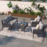 1 -Piece Rope Patio Furniture Set,Outdoor Furniture with Tempered Glass Table,Loveseat Sofa and 2 Single Sofa,Patio Conversation Set Deep Seating with Thick Cushion for Backyard Porch Balcony,Grey