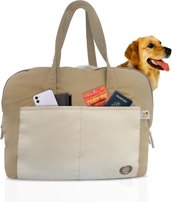 ( similar) Luxury Dog and Cat Carrier, Convertible Bed, Premium Waterproof Portable Pet Travel Bag with Padded Cushioning, Adjustable Straps and Pockets, Blue/Beige/Yellow 39x 23 x 12 cm 