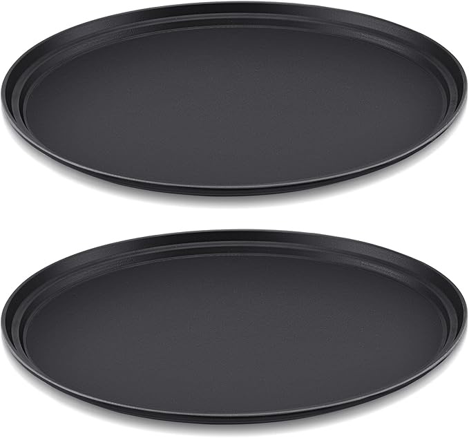 2 Pcs 24 Inch x 29 Inch Restaurant Serving Trays Black PP Plastic Non Slip Tray Rubber Lined Large Oval Tray for Kitchen Dining Room Cafeterias Fast Food Service
